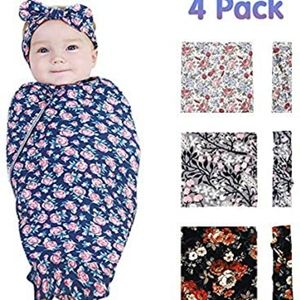 4 pack swaddle blankets with head bands baby